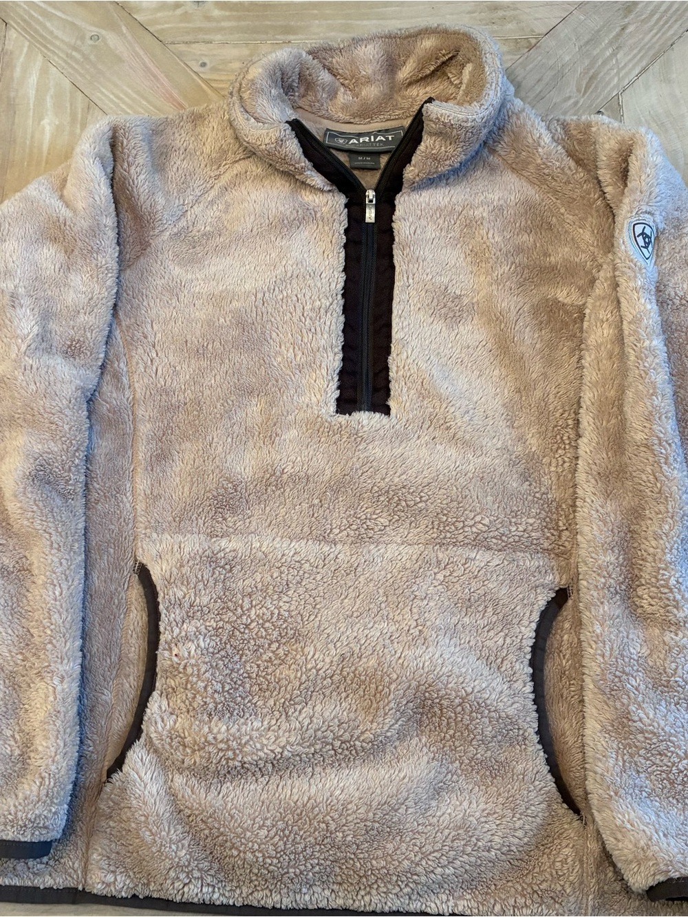 Ariat Women’s M Plush Quarter-Zip Sherpa Jacket in Taupe with Dark Trim